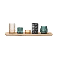 Hello Honey&reg; Embossed Glass & Metal Tealight & Votive Holders On Rectangle Wood Tray Set, 6ct.