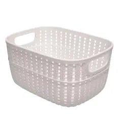 Simplify 9.4" Small 2-Tone Decorative Storage Basket Ivory