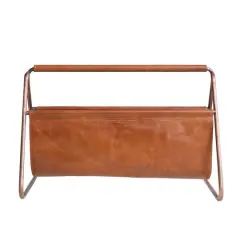 Hello Honey&reg; 16" Mid Century Natural Buffalo Leather & Metal Log Holder