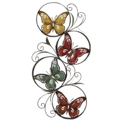Multi Colored Scrollwork Butterflies Metal Outdoor Wall Accent