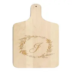 Floral Wreath Monogram Maple Paddle Cutting Board J