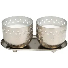 7oz. White Sage Scented Candles in Cut Out Silver Bowls and Tray
