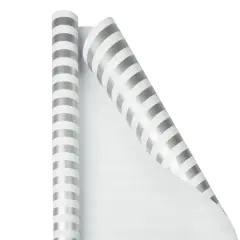JAM Paper Striped Gift Wrap, 2ct. Silver and White