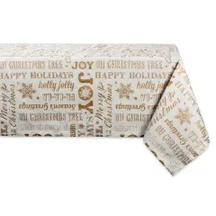 DII&reg; 84" Gold Christmas Collage Tablecloth