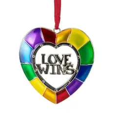 3" Faceted Love Wins Pride Heart Ornament with European Crystals