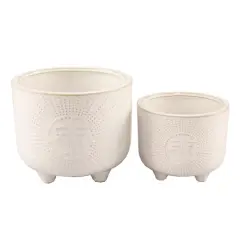 Flora Bunda&reg; Ivory Sunny Ceramic Footed Planter Set