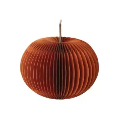 Hello Honey&reg; 9" Orange Paper Folding Honeycomb Pumpkin with Twig Stem