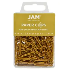 JAM Paper 1" Colorful Standard Paper Clips, 2 Packs of 100 Gold