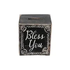 Hello Honey&reg; 6.5" Black & White Bless You Wood Tissue Box