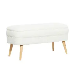 40" Contemporary Polyester & Wood Storage Bench White