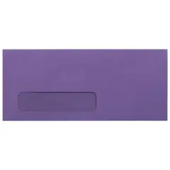 JAM Paper 4" x 9.5" Colored Business Window Envelopes, 50ct. Violet Recycled
