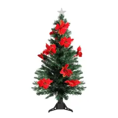 4ft. Fiber Optic Color Changing Artificial Christmas Tree with Red Poinsettias & Star