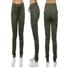 Galaxy By Harvic Loose Fit Cotton Stretch Twill Women's Cargo Joggers Olive