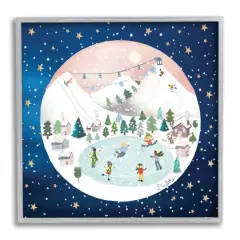 Stupell Industries Ice Skating Christmas Snow Scene Framed Giclee Art Gray
