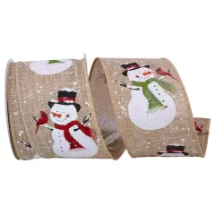 JAM Paper 2.5" x 10yd. Glitter Snowman With Cardinal Wired Ribbon