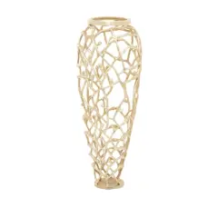 Gold Aluminum Contemporary Vase, 9" x 9" x 23"