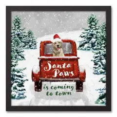 Santa Paws in Coming to Town Black Framed Canvas Wall Art
