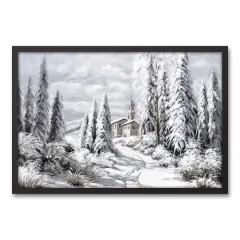 Snowy Forest Black Framed Canvas Wall Art