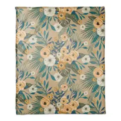 Tropical Floral Coral Fleece Blanket Beige