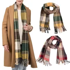 Glitzhome&reg; Fashion Plaid Scarf with Tassels Set Red/Orange