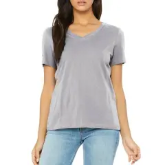 Galaxy by Harvic Women's Loose Fitting Short Sleeve V-Neck T-Shirt Heather Grey