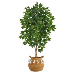 4ft. Ficus Artificial Tree in Boho Chic Handmade Natural Cotton Woven Planter with Tassels