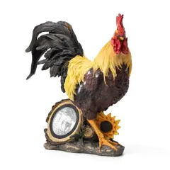 Glitzhome&reg; 13.75" Solar Powered Vibrant Rooster Garden Statue