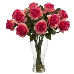 18" Blooming Dark Pink Roses in Decorative Vase