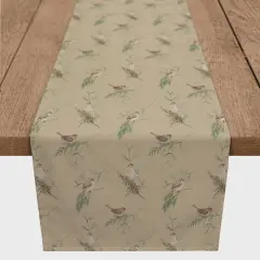 90" Brown Pine & Birds Cotton Twill Runner