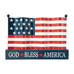 Glitzhome&reg; 14" Metal Patriotic America flag with Wooden Base Table D&eacute;cor