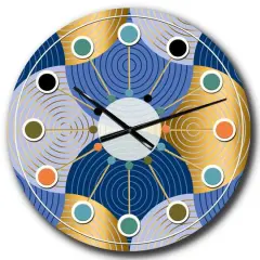 Designart 'Retro Luxury Waves In Gold And Blue X Mid-Century Modern Wall Clock