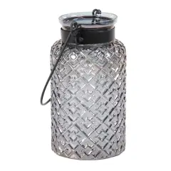 12" Black Glass Textured Candle Lantern