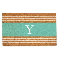 Teal Monogram Stripe Doormat Y