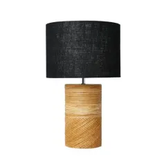 Hello Honey&reg; 20.5" Natural and Black Modern Rattan and Wood Table Lamp with Black Jute Shade