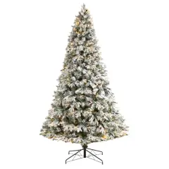 9ft. Pre-Lit Flocked Vermont Mixed Pine Artificial Christmas Tree, Clear LED Lights