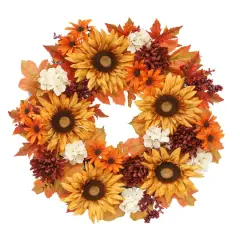 22" Orange Sunflower & Mum Wreath by Ashland&reg;