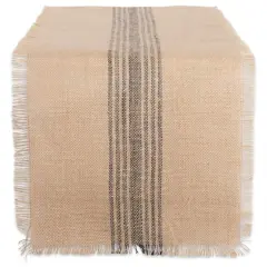 DII&reg; 108" Middle Stripe Burlap Table Runner Mineral