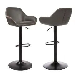 Glitzhome&reg; Mid-Century Leatherette Gaslift Adjustable Swivel Bar Stool Set Gray