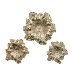 Set of 3 Gold Polystone Eclectic Floral Wall Decor, 17", 19", 26"