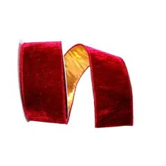 JAM Paper 2.5" x 10yd. Burgundy Wired Gold Back Plush Velvet Ribbon