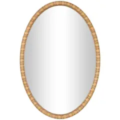 37" Brown Bohemian Framed Oval Wall Mirror