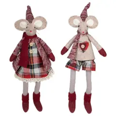 17" Boy & Girl Sitting Plush Christmas Mice Figure Set