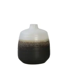 Hello Honey&reg; 7.5" Black & White Ceramic Vase with Brown Reactive Glaze Accent