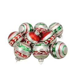 9ct. 2.75" Glitter Vintage Striped Ball Ornaments