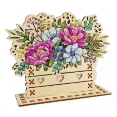 MP Studia Flowers Cross Stitch On Wood Kit