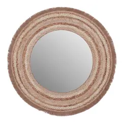 Beige Boho Style Wood Wall Mirror