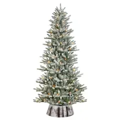 7.5ft. Pre-Lit Flocked Franklin Fir Artificial Christmas Tree, Clear LED Lights