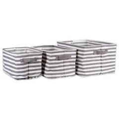 DII&reg; Stripes PE-Coated Herringbone Woven Cotton Laundry Bin Set Gray