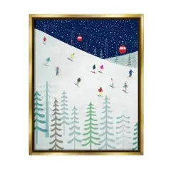 Stupell Industries Skiing Night Sky Winter Slopes Framed Floater Canvas Wall Art Gold