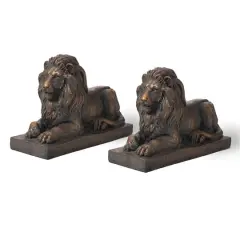 Glitzhome&reg; 22" Lying Lion Garden Statue Set Bronze